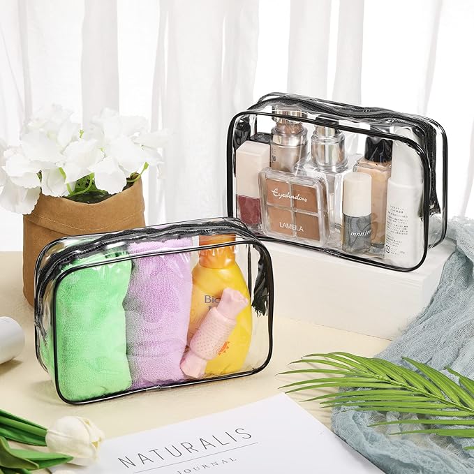 Reginary 28 Pieces Clear Cosmetic Makeup Bags with Zipper Bulk Travel Size Plastic Toiletry Carry Pouch Waterproof Portable Transparent Zippered Organizer Case for Women Men Traveling and Organizing