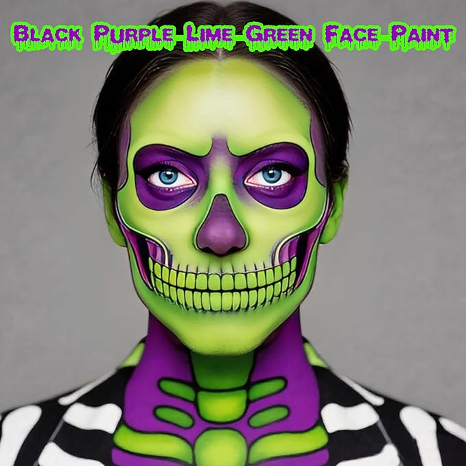 Black Purple Lime Green Face Paint,1.01oz/pc Water-Based Body Paint,Halloween Cosplay SFX Makeup Kit, Face Painting for Zombie,Frankenstein,Ghost Costume