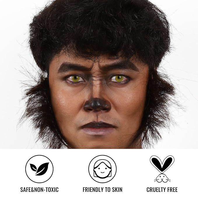 Black Brown Terracotta Face Paint + 3PC Sponge + Brush Body Paint Set, Colored Eye Black for Baseball Softball Sport Games, Werewolf, Deer Face Painting for Halloween, Cosplay, Costume, Theme Parties