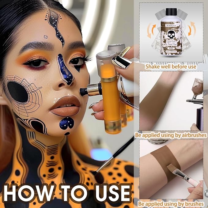 BOBISUKA Brown Face Body Paint Liquid Texture Washable Non Toxic Facepaint Fast Drying Foundation Makeup for Halloween Camo Hulk Hunting Cosplay SFX Costume Party Large Capacity(130ml)