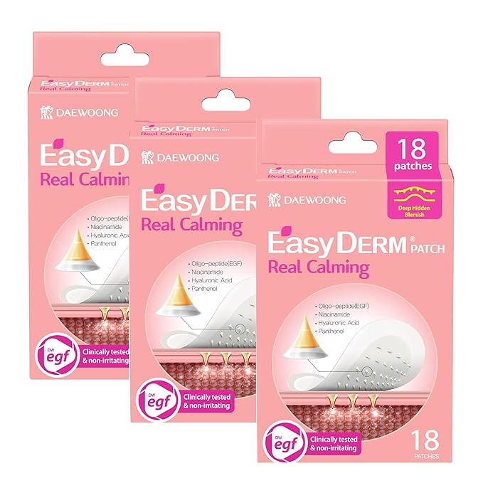 Easyderm Real Calming Patch Micropoint Pimple Patches, Niacinamide, Hyaluronic Acid, EGF, K-Beauty Skincare | 6 Patches per Pack, 3 Packs (18 Total)