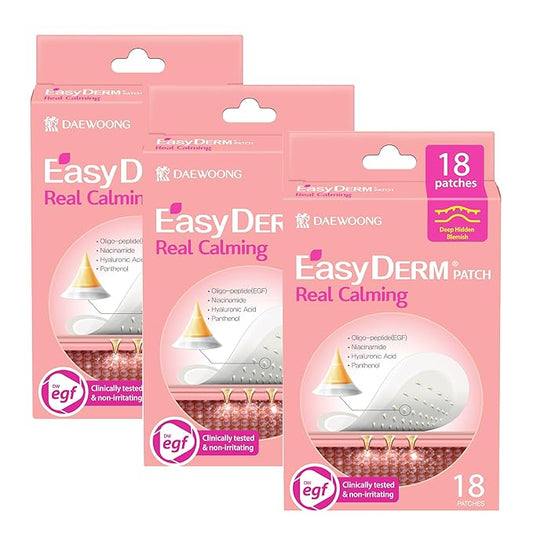 Easyderm Real Calming Patch Micropoint Pimple Patches, Niacinamide, Hyaluronic Acid, EGF, K-Beauty Skincare | 6 Patches per Pack, 3 Packs (18 Total)