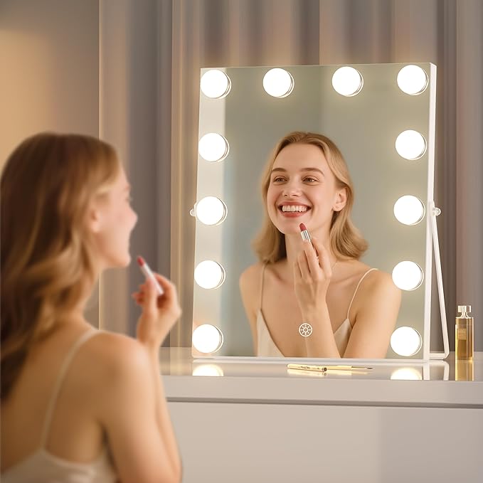 MINISO Vanity Mirror with Lights - 12" x 14" Hollywood Makeup Mirror with Adjustable Brightness,3 Modes Light, 360°Rotation