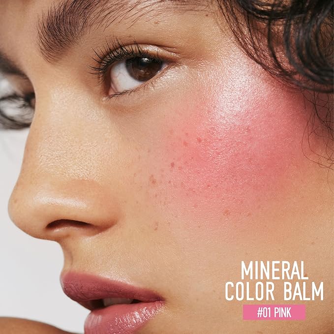 KYDA 2 Colors Mineral Color Balm, SPF 35, Buildable Shimmer Color for Lip and Cheek, Natural Shimmer Cream Blush Stick, Lightweight Blendable, Multiuse Makeup Balm, PINK+SHY