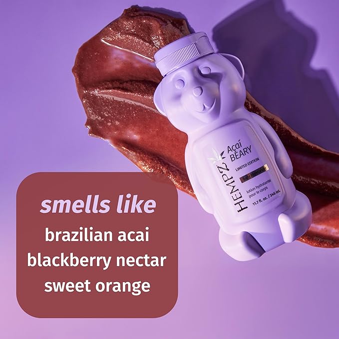 Hempz Limited Edition Acai Beary Body Moisturizer, Hydrating and Nourishing Lotion, Cute Fall Bear, Giftable for Women and Teens, 11.7 oz.