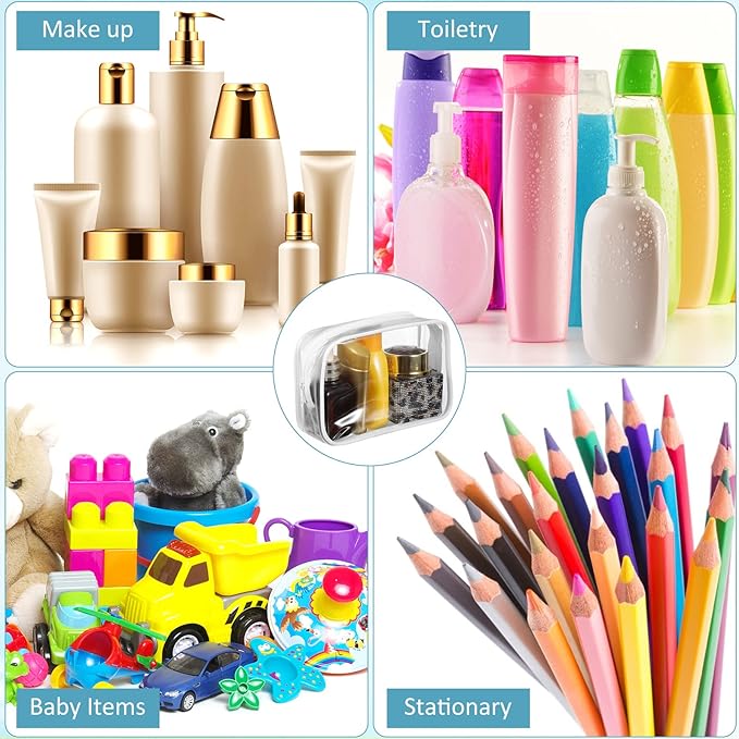 Weewooday 12 Pieces Clear Makeup Bags Cosmetic Storage Bags PVC Zipper Pouches Travel Waterproof Makeup Plastic Case for Women Organizing Toiletries Traveling Bathroom(Medium,White)