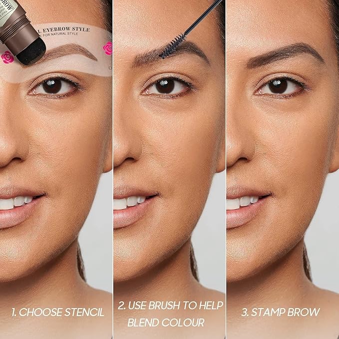 Eyebrow Stamp Stencil Kit - Eyebrow Powder with Brush Long-Lasting & Waterproof Brow Shaping Kit with 24 Reusable Thin & Thick Eyebrow Stencils for Natural Eyebrow Color (Light Brown)