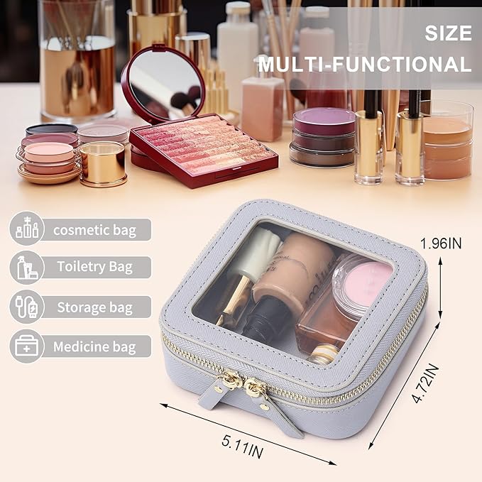 Pinkmik Small Makeup Bag Mini Clear Cosmetic Makeup Case & Toiletry Bag with Zipper Women's Purse Organizer & Car Essentials (Gray, MINI),