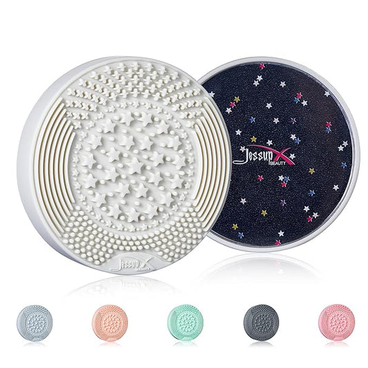 Jessup Makeup Brush Cleaning Mat with Color Removal Sponge, 2 in 1 Silicone Makeup Brush Cleaner (Whisper White), A003
