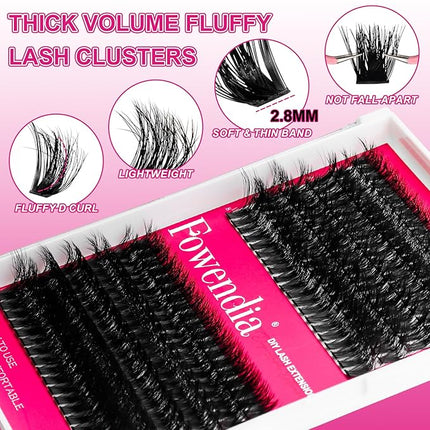 Fowendia Lash Clusters Kit Fluff 80D 100D Individual Lashes D Curl Cluster Eyelash Extensions 10-18mm DIY Lash Extension Kit Lash Bond and Seal Waterproof, Lash Applicator, Thick False Eyelashes Kit