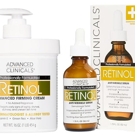 Advanced Clinicals Retinol Body Lotion + Retinol Serum 2PC Skincare Set For Women & Men Helps Diminish Appearance Of Crepey Skin | Face Serum & Body Cream Visibly Improves Look Of Wrinkles & Sagging