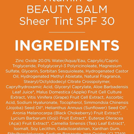Andalou Naturals Vitamin C BB Beauty Balm Sheer Tint SPF 30 - 2-in-1 BB Cream & Mineral Sunscreen for Face - With Non-Nano Zinc Oxide Skin Protection - 2 fl oz