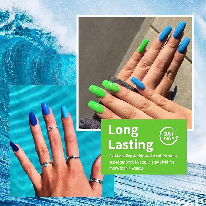 BORN PRETTY Blue Gel Nail Polish 6 Colors Shimmer Swirl Pacific Blue Glitter Blue Green Gel Polish Swirl Shell Thread Effect Soak Off Nail Art Design Salon Home Manicure Gift