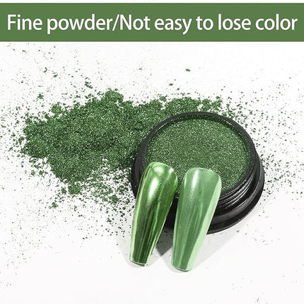 Artdone Chrome Nail Powder, Grass Green Iridescent Aurora Powder Metallic Mirror Effect Pigment Pearlescent Mermaid Pigment Pearl Glitter Dust Kit, Nail Art Decoration, Resin Craft