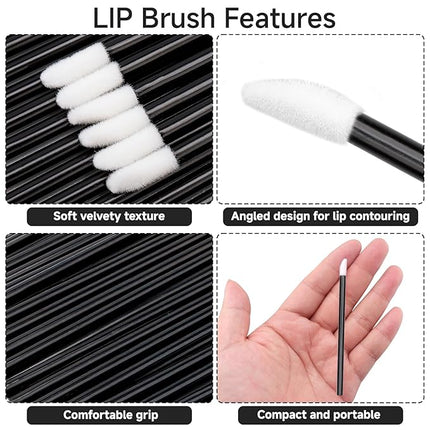 G2PLUS 100PCS Lip Gloss Applicators, Disposable Lip Brushes Lip Gloss Applicators Lipstick Gloss Wands Applicator Perfect Makeup Tool Kits (Nylon Black)