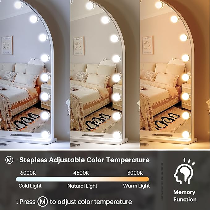 ZL ZELing Vanity Mirror with Lights Makeup Mirror with Lights 17 Dimmable Bulbs Hollywood Lighted Makeup Mirror 3 Color Lighting Modes Wall Mount/Tabletop