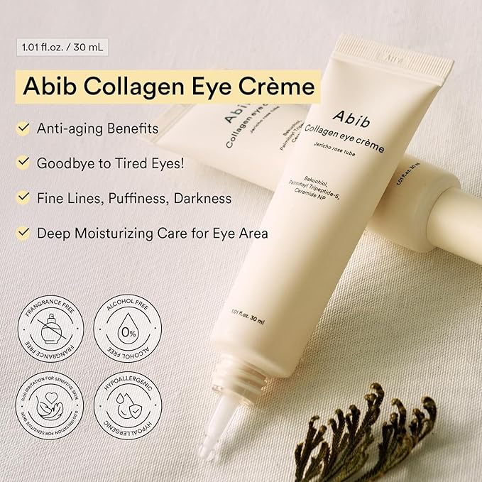 Abib Collagen Eye Crème Jericho Rose Tube for Dark Circles and Puffiness, Under Eye Fine Lines
