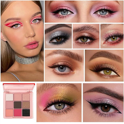K'APEINE 9Colors Eyeshadow Palette, Pink Brown Eyeshadow Matte Shimmer Eye Shadow Blendable Makeup Palette High Pigment Waterproof Makeup Kit for Women Brithday, Valentine's Day, Christmas-LG01