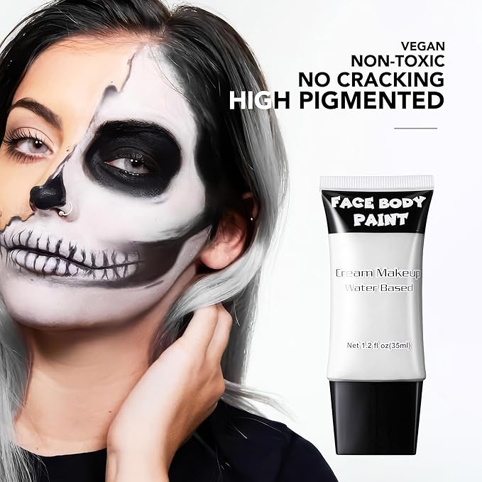 White Face Paint, Water Based Full Body Paint Halloween Makeup,Cream Face Paint & Body Paint For Adults Skull Joker Vampire Skeleton SFX Cosplay Costumes 1.2 fl oz (35ml)