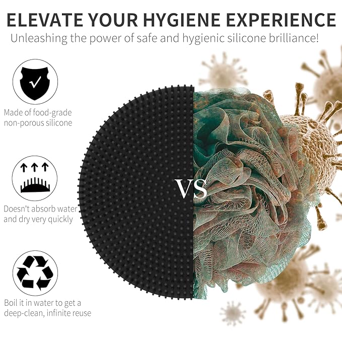 Silicone Body Scrubber 2 Pack, BEAUTAIL Shower Bath Scrubber, More Hygienic Than Traditional Loofah, Lather Nicely, Gentle Exfoliating Brush for Women Men Baby Sensitive Skin, Black+Purple