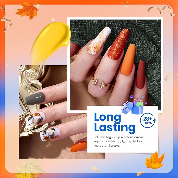 Beetles Fall Gel Nail Polish Set 6Pcs Brown Green Yellow Burgundy Orange Glitter Gel Polish Nails Art Soak off Uv LED Manicure Gift Set Golden Season Collection 2025 Nail Trend Gift for Women