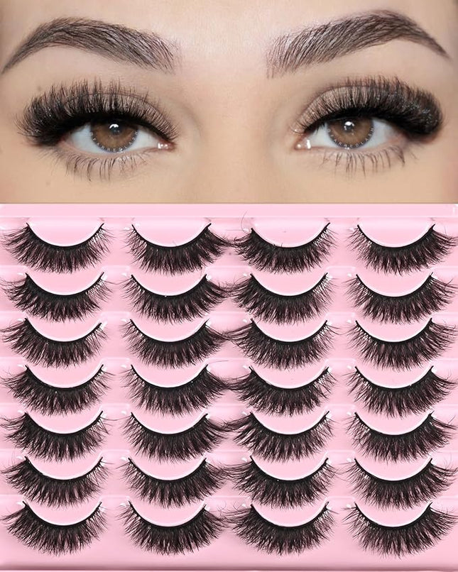 FARRED Natural Lashes Short Eyelashes Wispy False Mink Lash Pack 14 Pair Fluffy Cat Eye Strip Eyelash that Looks Like Extensions Small Fake Lashes for MUA and Beginners Daily Makeup (F14 | 8-15mm)