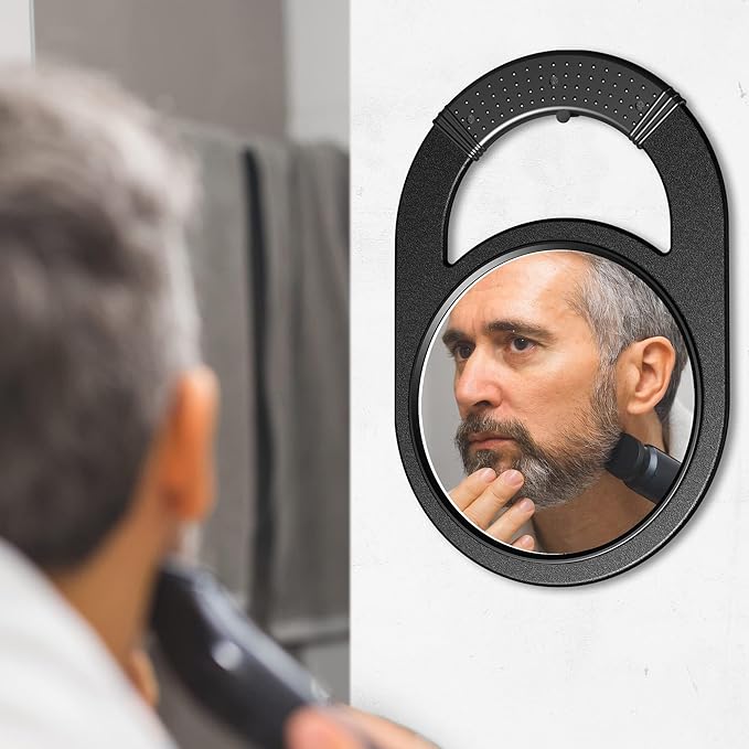 TASALON Unbreakable Hand Mirror, Hand Mirrors with Handle, Salon, Barber Mirror for Hair, Anti-Slip Hand Held with Rubber Grip for Travel, Makeup, Shaving, Shower, Camping - Black