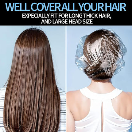 LEOBRO Large Disposable Shower Cap, 100PCS Shower Cap, Plastic Shower Caps for Women Disposable, Clear Thick Plastic Caps for Hair Treatment, Large Size 20.5 INCH