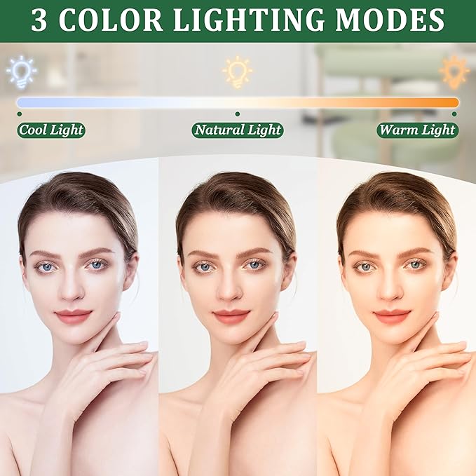 8x10 Inch Lighted Vanity Mirror, 3-Color Dimmable LED Lighting & Touch Control, Portable Makeup Mirror with U-Bracket for Travel/Dressing Room (White)