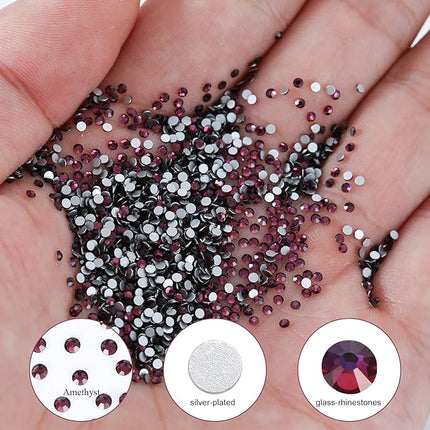 1440Pcs Amethyst Crystal Rhinestones,Glass Flatback Rhinestones Mini Gemstones for Nail Face Makeup Art Crafts Clothes Decoration -(SS6,2.0mm,Amethyst)