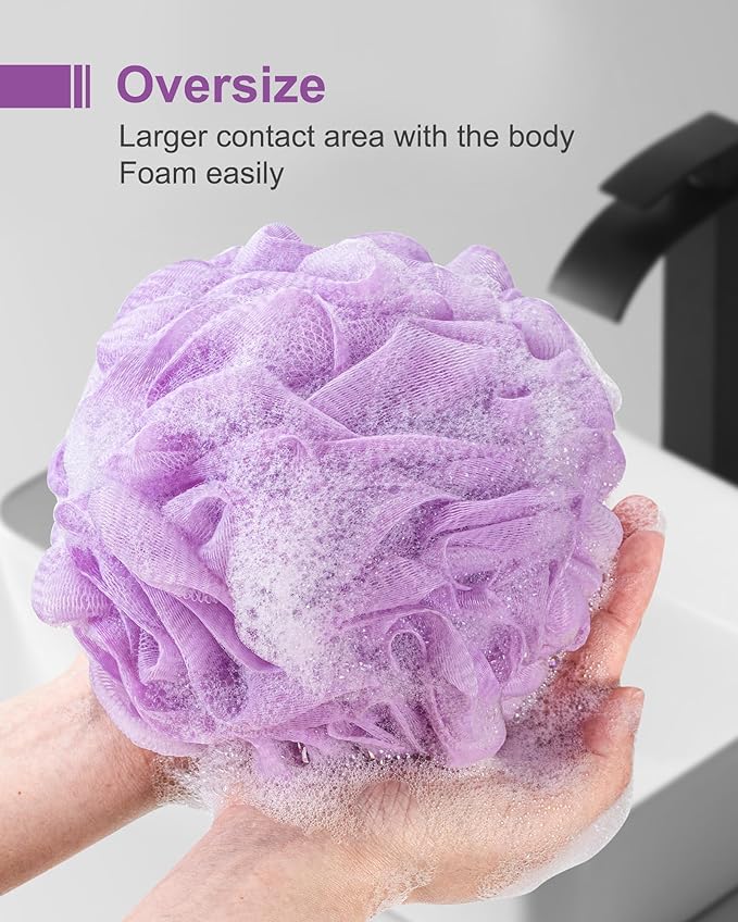 Loofah Sponge, XXL Large Loofah 100g 4 Pack, Bath Sponge Soft Mesh Shower Loofah for Men, Body Scrub, Shower Pouf Bath Accessories, for Body Wash, Soap (Lavender)