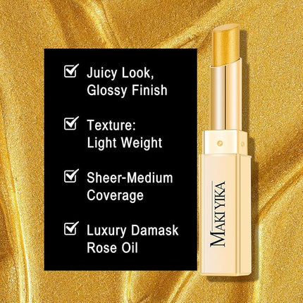 Moisture Gold Lipstick for Women Hydrate Tinted Lip Balm for Dry Cracked Lips Glossy Lip Color Juicy Finish, MA072 Winner Gold