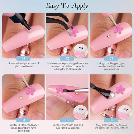 Artdone Nail Art Studs Kit, 12 grids 8 Colors 3D Charms and Pink Mix White Flower Heart Diamond Butterfly Cute Nail Jewels for DIY Decoration with Pickup Tools