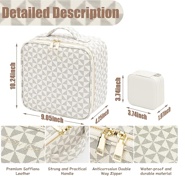 Makeup Travel Train Case with Mirror LED Light 3 Adjustable Brightness Large Cosmetic Bag Portable Storage Adjustable Partition Waterproof Makeup Brushes Make up Jewelry Gift for Women