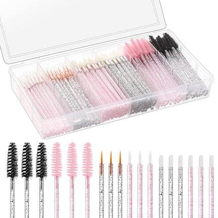 270 PCS Crystal Disposable Makeup Applicators Kit, Makeup Artist Must Haves Tools 100 Mascara Wands 100 Lipstick Applicators 70 Eyeliner Brushes with Organizer Box Galentines Valentines Day Gifts
