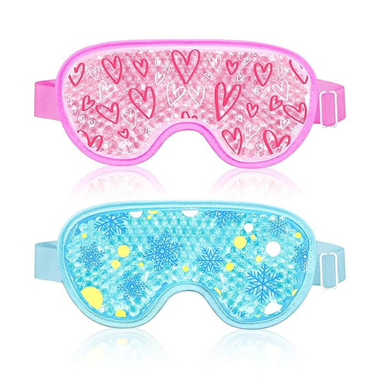2PCS Cooling Eye Mask Gel Eye Mask, Reusable Hot Cold Therapy cold eye mask for Post Surgery, Puffiness, Dark Circles, Eye Bags, Dry Eyes, Migraines with Soft Plush Backing (Heart+Snowflake)