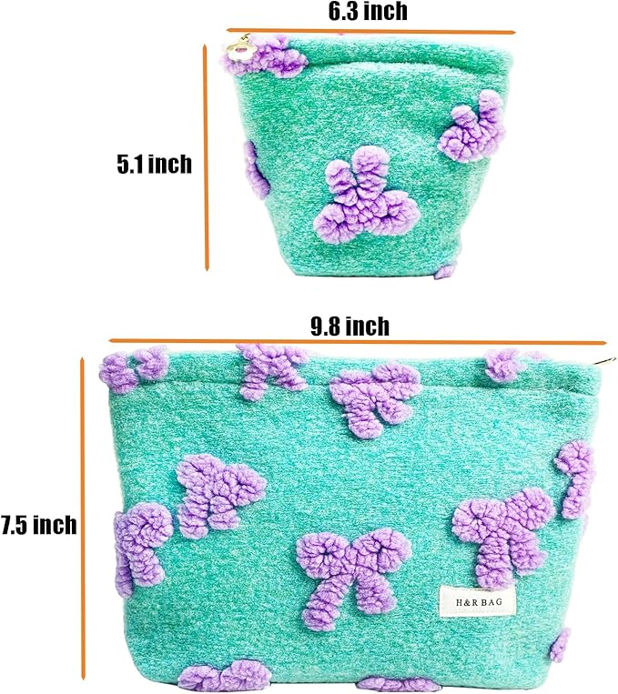 2 Pcs Makeup Bags, Large Cosmetic Bag Travel Toiletry Bag Organizer for Women, Plush Makeup Bag Small Cosmetic Pouch Purse with Zipper Gifts for Girls Teen