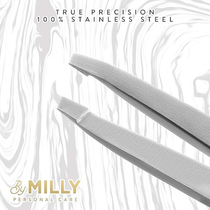 Professional Slanted Tweezers for Women & Men | High Carbon Stainless Steel Sharp Tweezer | Tweezers for Women Facial Hair Plucking, Hand-Filed & Aligned Precision Slant Tips - Silver