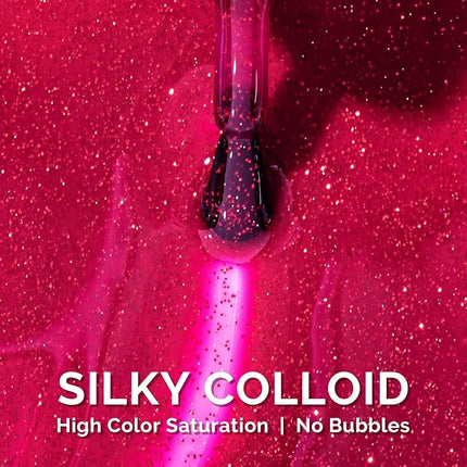 MelodySusie Hot Pink Shimmer Gel Nail Polish,Red 0.5fl oz Soak Off UV LED Pink Diamond Glitter Gel Polish Gift for Women Nail Art Manicure Salon DIY Nail Design Decoration at Home-1742
