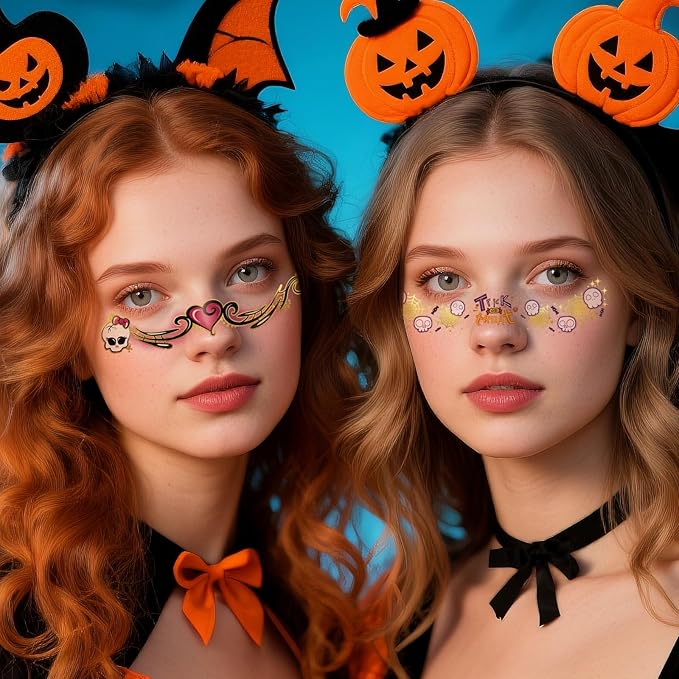 Glitters Halloween Freckle Temporary Tattoos, Metallic Face Makeup Patches Gothic Punk Sparkle Patches, Spider Web Bat Stickers Tattoo for Adult Kids Tattoo Masquerade Party Supplies, 12 Sheets