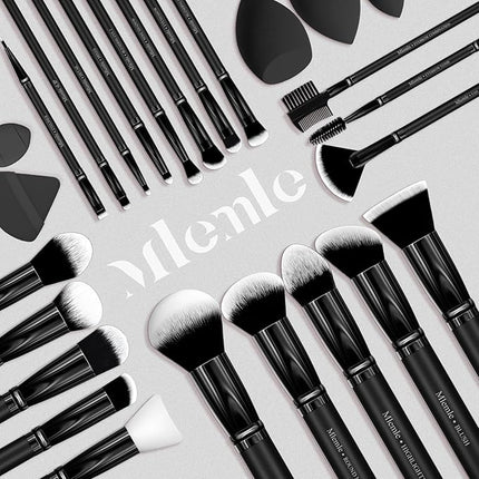 Makeup Brushes Set, Mlemle Professional 26 Pcs Makeup Kit, Include Powder Foundation Concealers Blush Eye shadows Eyebrow 21 Pcs Makeup Brushes and 2 Powder Puff, 3 Makeup Sponge(A01-Black)