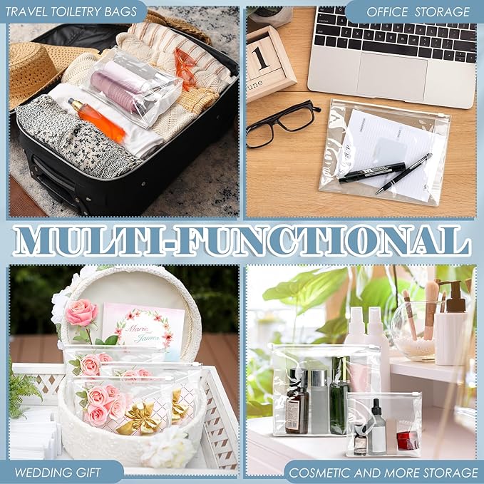 Xuniea 100 Pcs Mini Clear Makeup Bag PVC Small Travel Toiletry Organizer Pouches Bulk Waterproof Transparent Plastic Cosmetic Bag with Zipper for Women Men Travel (11'',9.8'',7.9'',5.9'')