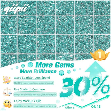 qiipii Aquamarine Resin Rhinestones w B7000 Glue for Bedazzling Crafting 2mm-6mm Lake Blue Flatback Stones Diamonds Crystals Gems Bedazzler Kit for Nails Face Eyes Makeup Tumblers Bottles Crafts Shoes