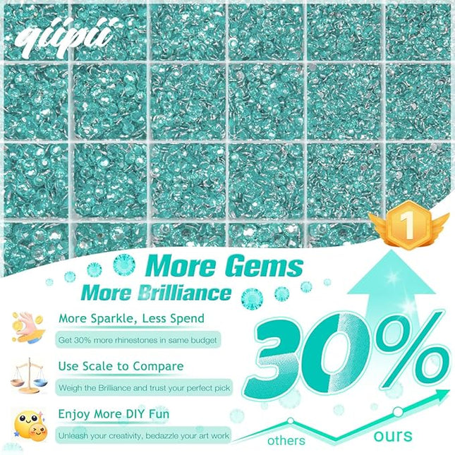 qiipii Aquamarine Resin Rhinestones w B7000 Glue for Bedazzling Crafting 2mm-6mm Lake Blue Flatback Stones Diamonds Crystals Gems Bedazzler Kit for Nails Face Eyes Makeup Tumblers Bottles Crafts Shoes