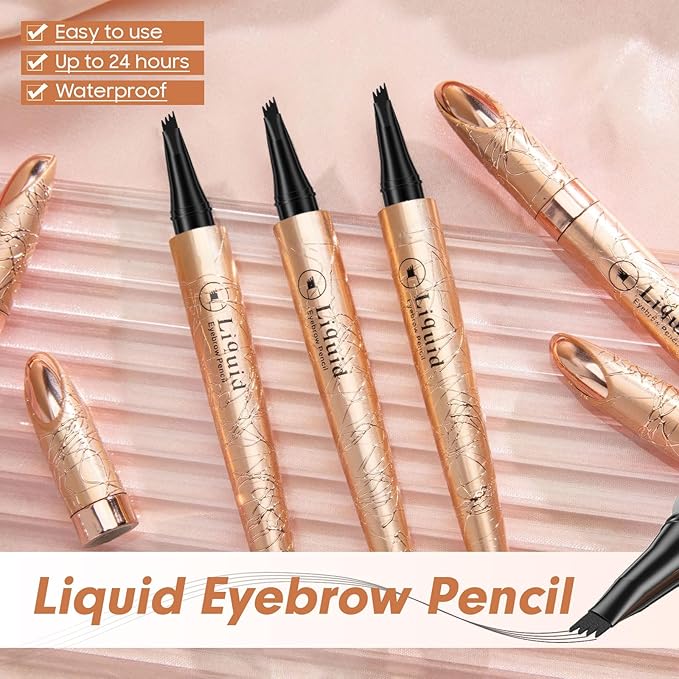 Microblading Eyebrow Pen - Long Lasting Waterproof Brow Pencil With Micro-Fork Tip Applicator and Stays on All Day (Gray)