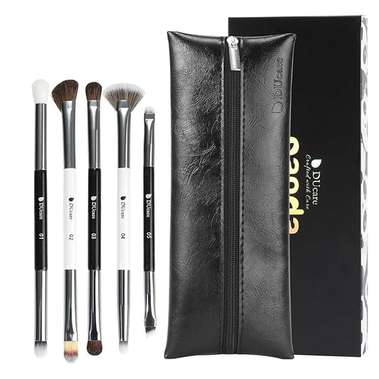 DUcare Eye Makeup Brushes Set, 5pcs Duo End Eyeshadow Brush Set with Travel Bag, Professional Eye Shadow Brushes Kit for Concealer, Eyebrow, Eyeliner, Nose Contouring, Blending