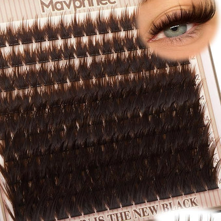 Brown Lash Clutsers Wispy Cluster Eyelash Extensions Fluffy Individual Lashes Natural Cluster Lashes Dark Brown Lash Extensions Fairy Lash Spikes Extension Soft Vibe Look (144Pcs CC Curve 10-16MM)