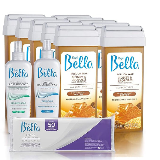Depil Bella Roll On Wax Honey and Propolis Depilatory | Body Waxing, Hair Removal Wax-Cartridge | For Men and Women | Home Self Waxing | Sensitive Skin | Painless (10 PACK + COMBO)