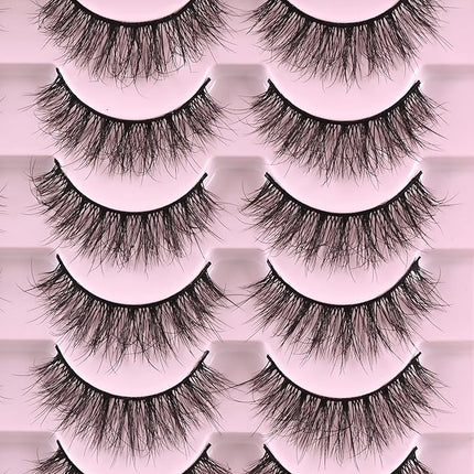 FARRED Natural Lashes Short Eyelashes Wispy False Mink Lash Pack 14 Pair Natural Look Fluffy Doll Eyelash Small Fake Strip Lashes Full Pestañas Sets for MUA and Beginners Daily Makeup (F5 | 8-15mm)