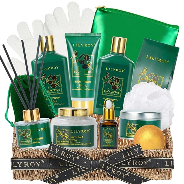 Valentines Day Gifts Basket for Women and Men- 15-Piece Premium Eucalyptus Bath Gift Set - Spa Kit, Ideal for Birthday, Mothers Day, Father’s Day, Christmas, Perfect for Holidays Self Care